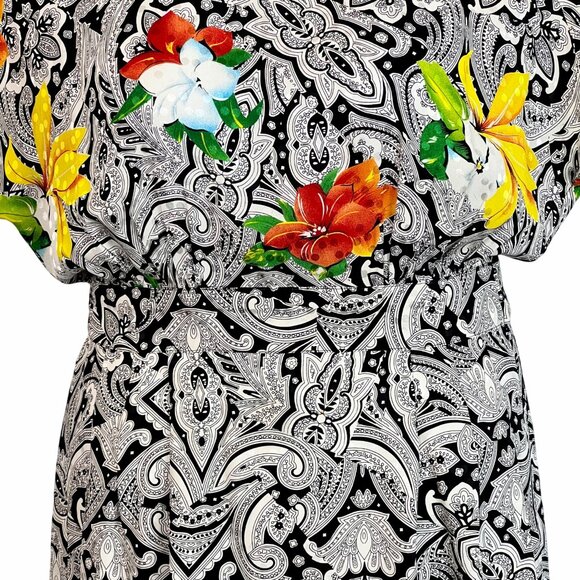 Richie Freeman For Teri Jon Silk Floral & Paisley Print Dress Midi Length Sz 10 - Picture 9 of 16